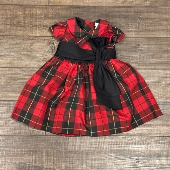 Ralph Lauren Baby Dress Red Black Plaid Taffeta Bow Lined Holiday Dress Size 9M - Picture 1 of 9